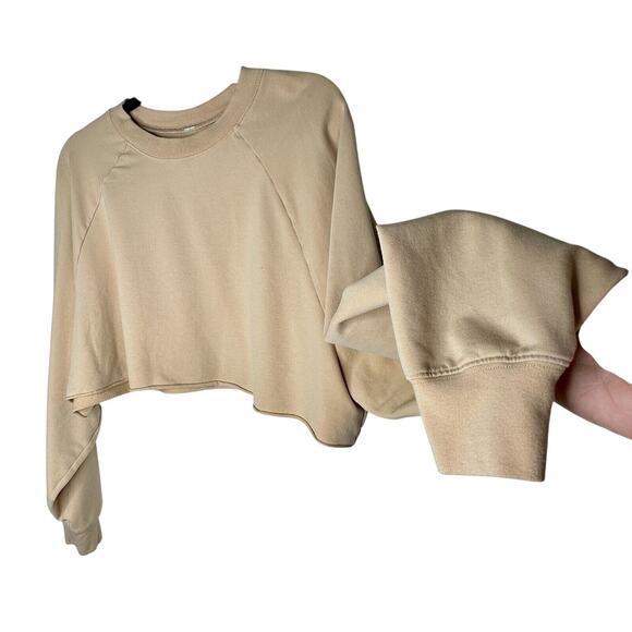 Alo Yoga Tan Go Washed and Worn Long Sleeve Boat Neck Boxy Crop Sweatshirt L - Picture 2 of 12